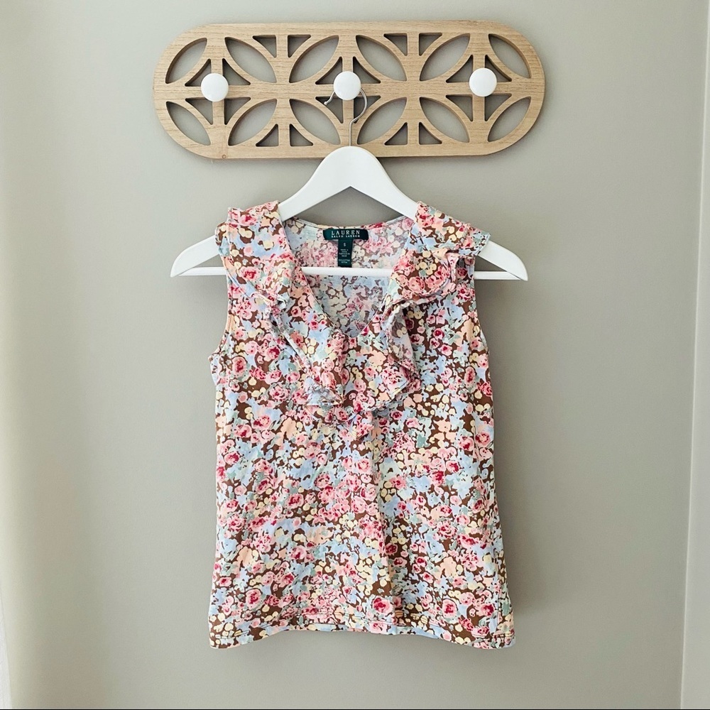 Lauren Ralph Lauren Floral Print Blouse Pink Sz Small